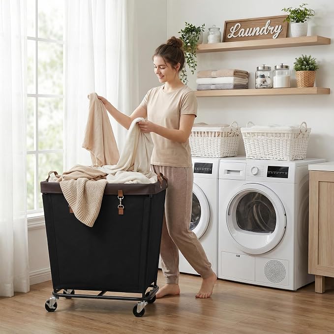 StorageWorks Laundry Basket with Wheels for Clothes, 210L Black Hamper Cart