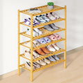 Smiry Bamboo Shoe Rack for Closet, 6 Tier Wooden Shoe Organizer, Stackable Wood Shoe Storage Shelf for Entryway, 14 Vertical Slats, 3+3 Stack Heavy-Duty Legs, 26.77"x11.02"x36.61", Natural