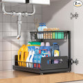 Under Sink Organizer 2 Tier, Pull Out Drawer Slides Under Sink Storage for Bathroom Kitchen,Multi-Purpose Drawer Under Cabinet Organizer for Cleaning Supplies (Black, 1 Pack)
