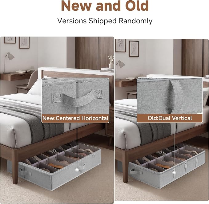 StorageWorks 24-Pair Underbed Storage Shoe Organizer for Closet, Grey | Adjustable Dividers, 2 Pack, Up to 12 Pairs Each, 5.25" Height, Fits 6-inch+ Clearance, Clear Top, Soft Handles, For Bedroom