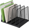 5-Section Vertical File Organizer for Desk, Sturdy Wood Base & Metal Mesh Desktop File Holder, Upright Paper Folder Sorter for Office Supplies（Black）
