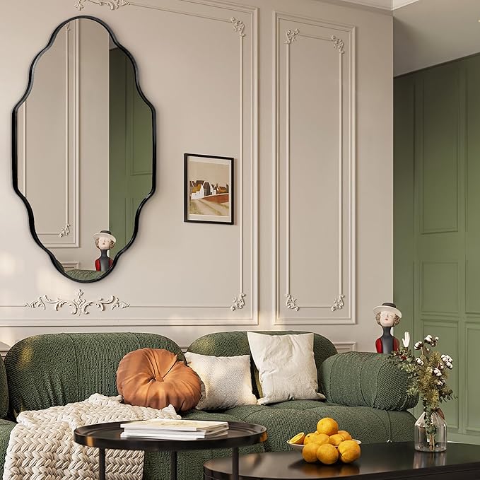 Dorlicecass Wall Mirror for Bathroom - Black Mirror Wall Decor 24" x 36"Modern Mirror Wall Decor with Aluminum Alloy Frame for Bathroom, Bedroom, Living Room, Dining Room, Cloakroom, Entryway