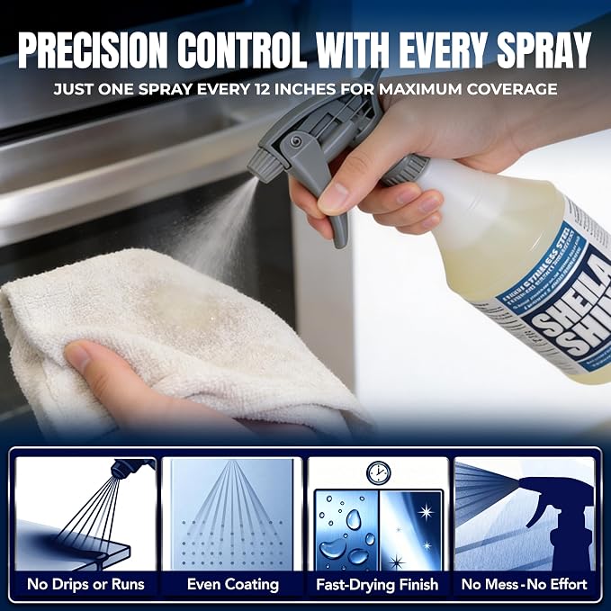 Sheila Shine 1 Quart Stainless Steel Cleaner and Polish w/Microfiber Cloth - Cleans, Polishes & Protects Kitchen Appliances, Refrigerators, Sinks, Ovens & Grills - Streak Free Stainless Sink Cleaner