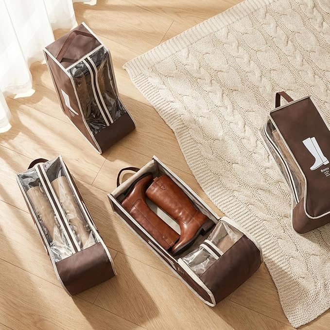 Boot Storage Bag Organizer,Dustproof Boot Bags for Cowboy Boots,Portable Travel Shoe Protector Bags,Tall Boot Covers Storage Organizer for Packing (2 pcs Brown)