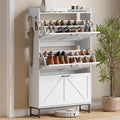 Shoe Cabinet with 3 Flip Drawers, Freestanding Hidden Shoe Storage Organizer for Entryway, Narrow Slim Shoe Rack Cabinet with Open Storage & Hooks for Front Door Entrance, Living Room, Hallway, White