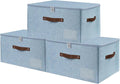 ANMINY Fabric Storage Box Bins with Zipper Lid, Washable Blue, 3PCS | Cotton Linen Fabric, PP Board Frame, Label Holder, Stackable & Foldable, PU Handles, Dual-Zipper 3-Side Open Lid, Large