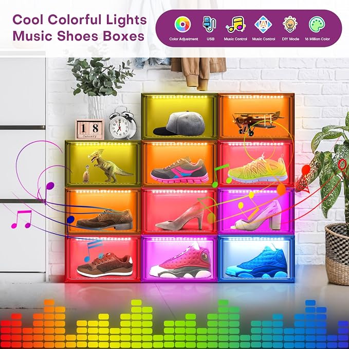 Oltraman LED Smart Shoe Boxes Display Case, Stackable Storage Organizers