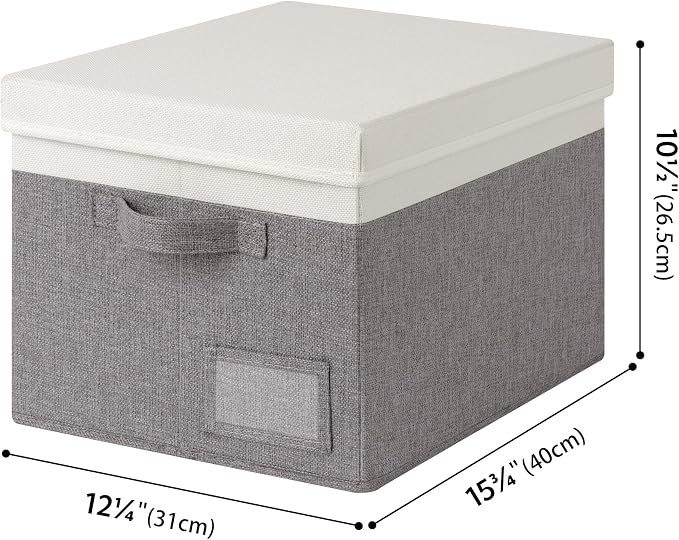 GRANNY SAYS Storage Bins with Lids, Linen Closet Storage Boxes, Collapsibe Storage Bins for Clothes, Storage Containers with Label Holder, 3-Pack, Gray&Ivory