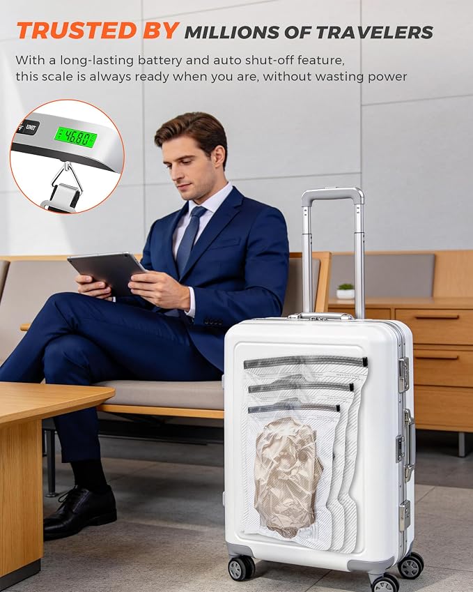 15 Pack Vacuum seal Bags for Clothing Travel with Power Pump and Luggage Scale, Space Saver Compression Bags for Suitcase, Travel Essentials to Monitor Luggage Weight & Avoid Overweight Fees(White)