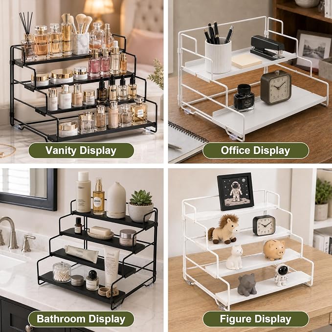4-Tier Spice Rack Organizer for Cabinet, Adjustable Tiered Seasoning Holder, Metal Spice Shelf Organization for Kitchen, Countertop Cupboard Pantry, Space Saving Storage Shelf, Stepped Display Riser