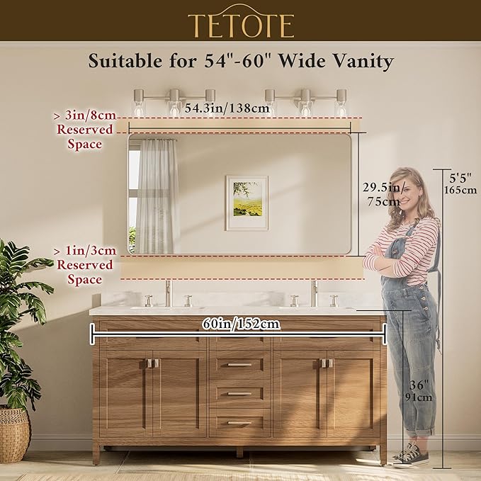 TETOTE 55 x 30 Inch Bathroom Mirror, Brushed Gold Metal Framed Wall Mounted Mirrors, Brushed Brass Rectangle Modern Decorative Vanity Mirror (Horizontal/Vertical)