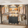 T3 Closet System with Stepless Dimmable LED Light, Industrial Pipe Clothing Rack with 4 Drawers, 6 Wooden Shelves & 4 Telescopic Rods, Heavy Duty Closet Organizers in Wardrobe Closet (Black)