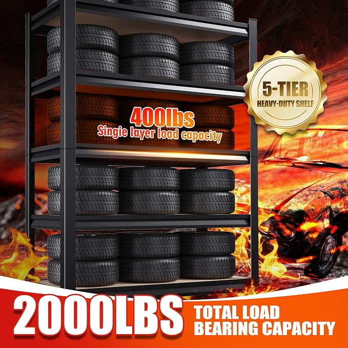 Set of 8-46" W Garage Shelving-2050 lbs 5 Tier Storage Shelves,Adjustable Heavy Duty Metal Shelving Unit and Storage Large Rack,Utility Steel Shelf for Warehouse Industrial Pantry 71"x46"x18"