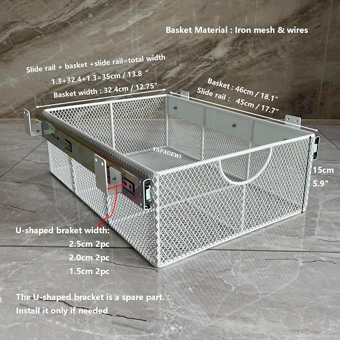 Pull Out Closet Drawer for Clothes | Sliding Wire Basket for Wardrobe Cabinets | Roll Out Storage Organizer | Side Mounting | for Home, Kitchen,Pantry