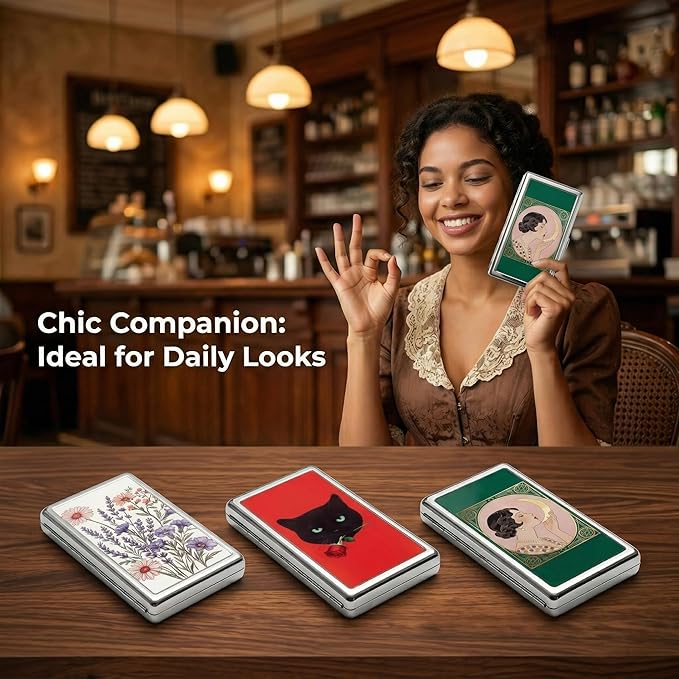 Vintage Art Deco Versatile Card & Cash/Cigarette Holder Case, Slim Metal Wallet for Women Men Credit ID Business Cards (#G)