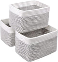 R RUNKA Small Cotton Rope Basket – Storage Bin for Organizing (10.6" x 6.7" x 6.7"), Bathroom Storage Basket for Shelf, Counter & Closet（White & Mixed Grey）
