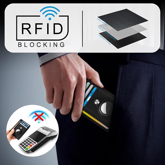 Slim Minimalist Front Pocket Air Tag Wallet, RFID Blocking Card Holder Wallet with Airtag Holder