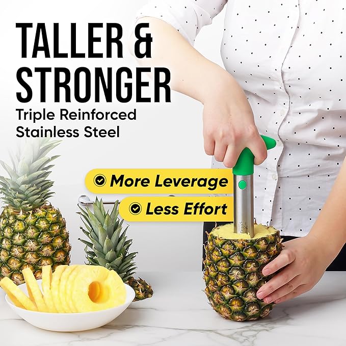 Zulay Kitchen Stainless Steel Pineapple Corer & Slicer – Heavy Duty Pineapple Cutter & Eye Removal Tool – Effortless Core Remover Tool with Sharp Reinforced Blade & Ergonomic Handle - Green