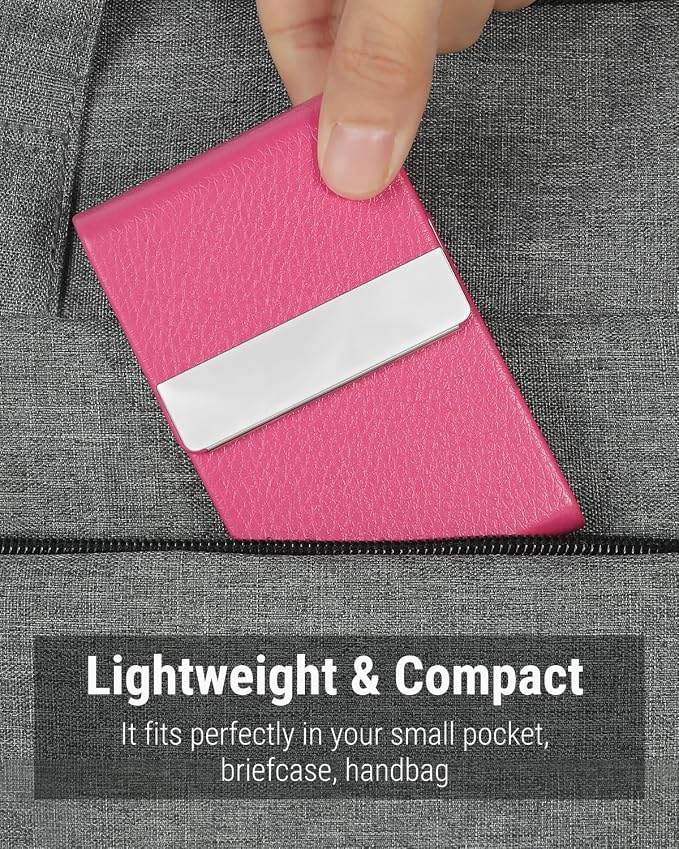 MaxGear Business Card Holder, PU Leather Business Card Case, Rose Red | Stainless Steel Interior, Magnetic Closure, RFID Blocking, Holds 15–25 Standard Business Cards