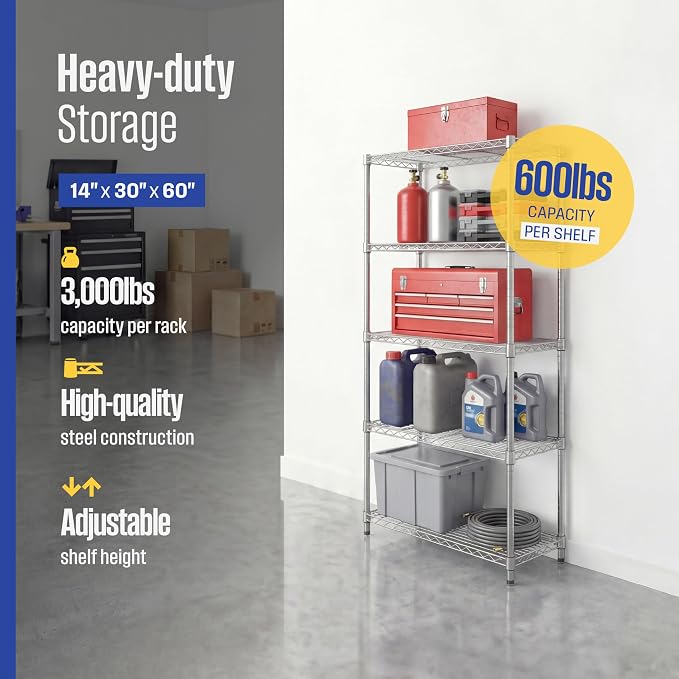 SafeRacks NSF 5-Tier Heavy Duty Steel Wire Shelves (14"x30"x60")