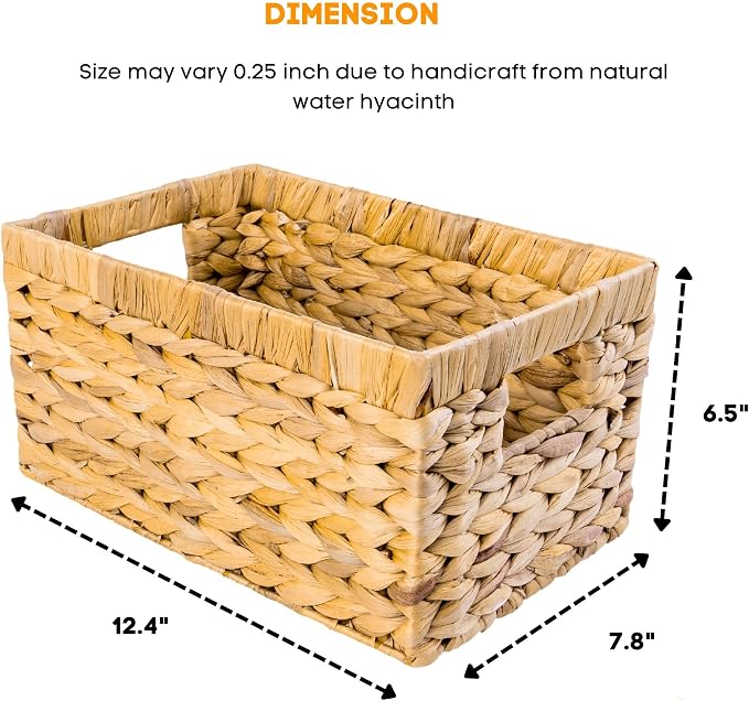 M4DECOR Set of 3 Water Hyacinth Storage Baskets – Wicker Storage Baskets for Shelves, Pantry Baskets for Organizing, Handwoven Wicker Baskets for Storage (3 Packs)
