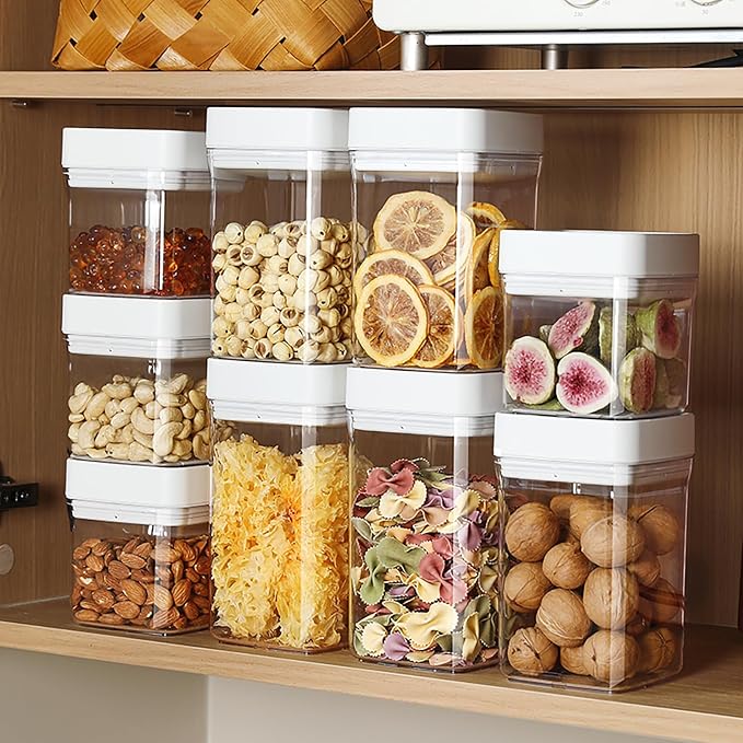 Manual Vacuum Jar With One-Button Vacuum Pump, Airtight Food Cereal Containers Storage With Lids (white-4pc)