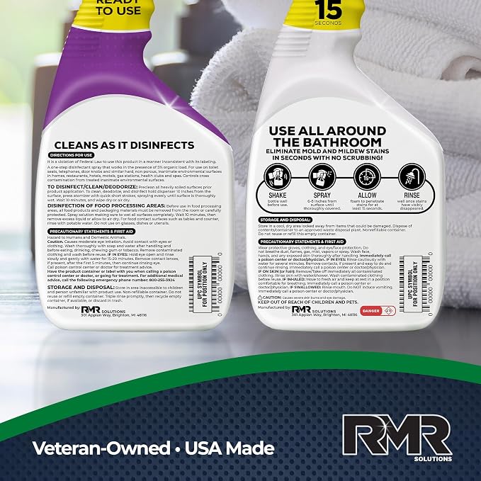 RMR Bathroom Mold Remover Bundle - RMR-141 EPA Registered Mold & Mildew Remover, 2-Step Bathroom Cleaning & Disinfecting System for Showers, Sinks, Tile, Grout, 2–32 Oz Bottles
