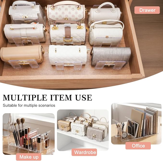 Clear Acrylic Purse Organizer for Closet, 9-Slot Handbag Organizer, No Assembly, for Shelf Divider Handbags, Clothes, Sweater