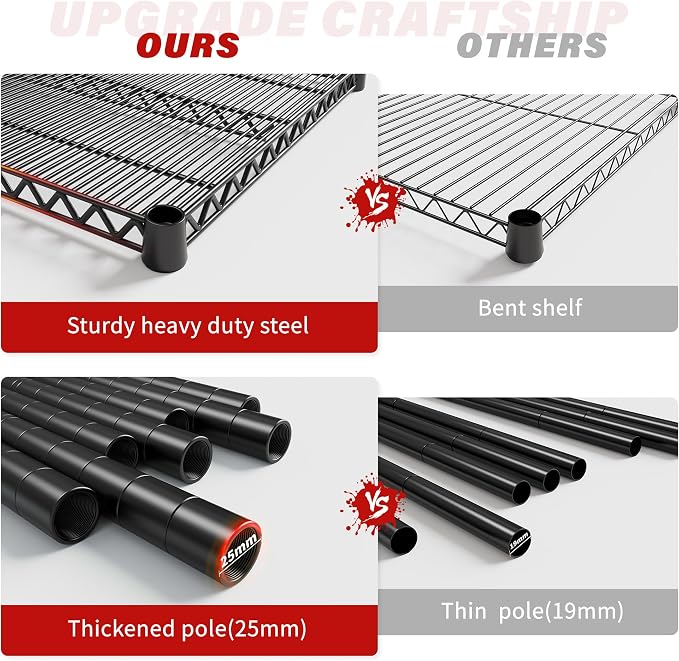 REIBII 6-Tier Wire Shelving Units with Wheels — 60" W Extra-Wide Heavy Duty Metal Shelving, 3,598 lbs Capacity, Adjustable Storage Racks for Garage, Pantry, Basement & Commercial Use, 2 Pack