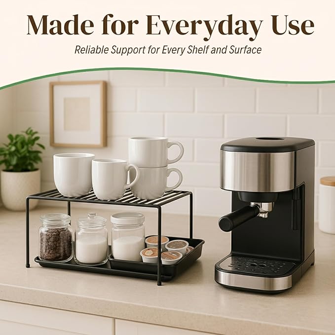Evelots Kitchen Cabinet Wire Shelf Organizer/Rack - 6 Pack Sturdy Metal Shelf Risers - Double Your Counter Space - Great for Kitchen, Freezer, Pantry and Bathroom - Rustproof - Black