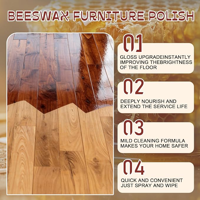 Beeswax Wood Polish Spray, 355ML Beeswaxs Floor Spray Furniture Polish and Cleaner, Beeswax Essential Oil Wax, for Living Rooms,Kitchens,Wood Furniture Floors