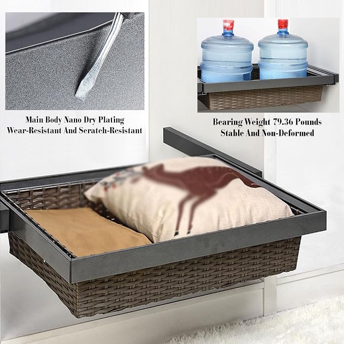 Pull-out Clothes Storage Basket,Stackable Shelf Baskets Organizer,Stackable Storage Bins,for Wardrobe and Closet Drawer in Bedroom Office(Black,25.98-27.95in)