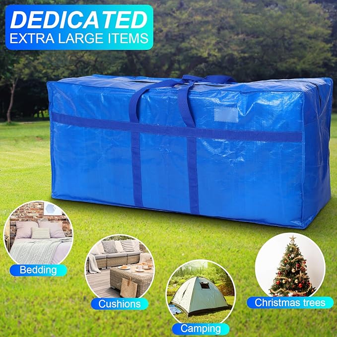 2 Pcs 66 Gallon Extra Large Moving Bags Storage Bags with Zipper and Handles Heavy Duty Duffle Bag Foldable Tote Bag for College Dorm Travel Clothes Blankets Bedding Moving (Blue)