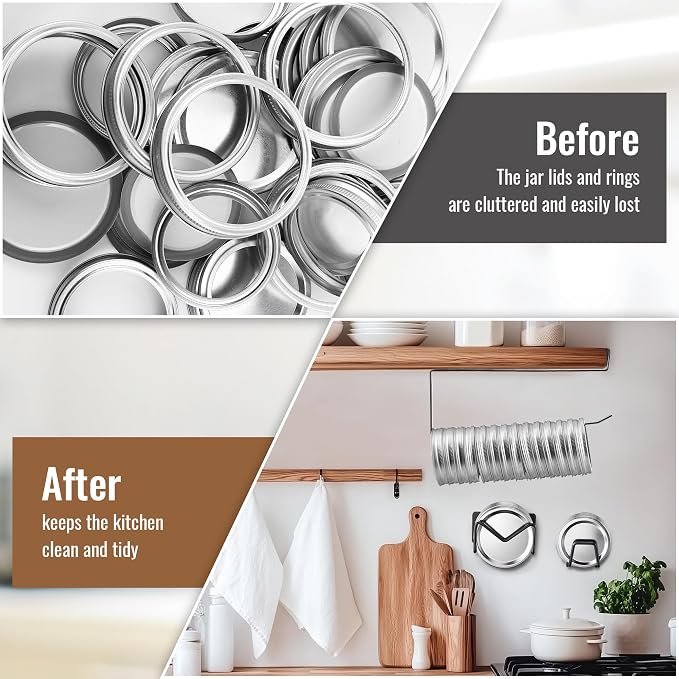 Dreyoo Mason Jar Lid Organizer, Canning Jar Lids Holder & Canning Rings Holder, Suitable for Regular and Wide Mouth Space Saving Tumbler Organizer for Easy Cleaning and Drainage (Black,8 Pack)