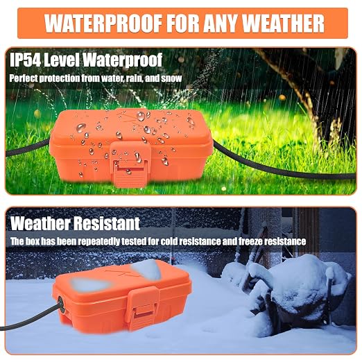 Hrensaw Small Weatherproof Electrical Connection Box(6 x 3.5 x 2.2inch),Outdoor Electrical Box,Waterproof Extension Cord Covers for Plug, Extension Cables, Holiday Lights,Orange