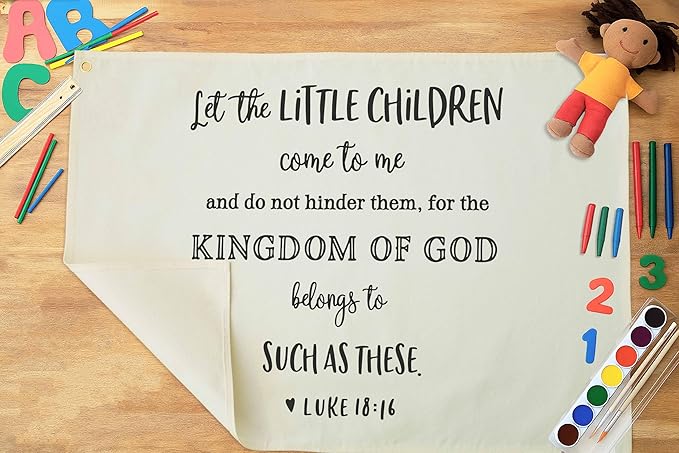 Psalms Christian Bible Verses Scripture Quote Baby Shower Birthday Christmas Gift for Kids Teen Rectangular Banner Flag Sign Poster Wall Decor Gift for Baby Room Nursery Let the Little