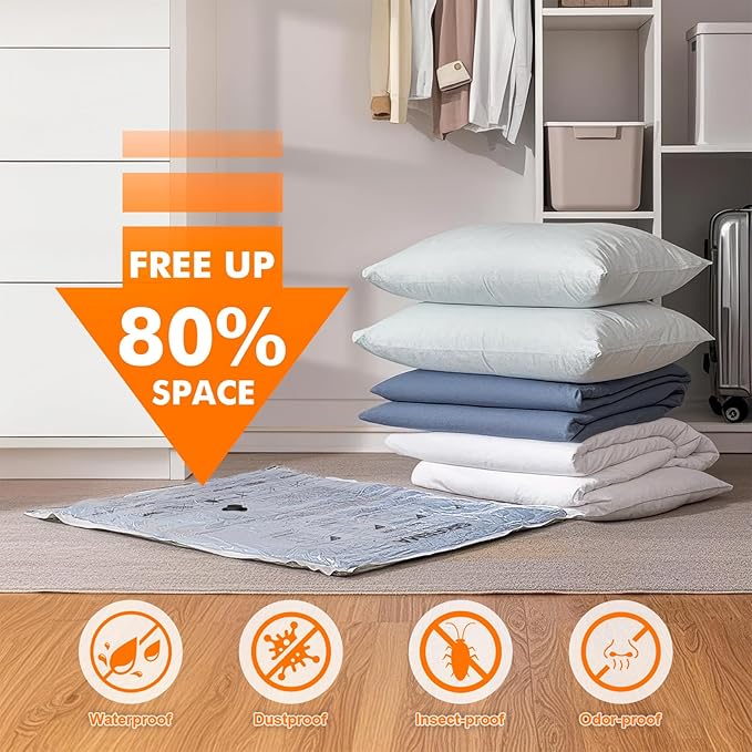 GRIFEMA GH83-5, 6 Pack Vacuum Storage Bags 70x50 cm - Reusable Space Saver Bags for Blankets, Duvets, Clothes, Seasonal Clothing & Travel Luggage Storage