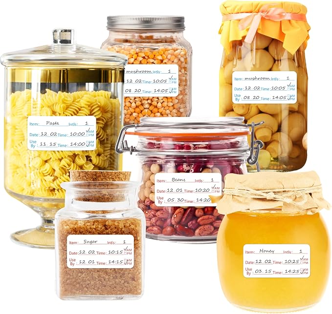 1000 PCS Removable Food Labels, Water/Oil/Tear Resistant Date Stickers with Perforation Line, Food Label for Freezer, Pantry, Fridge, Containers, Jars, Kitchen Storage Organization (2 Rolls, 2” X 1”)