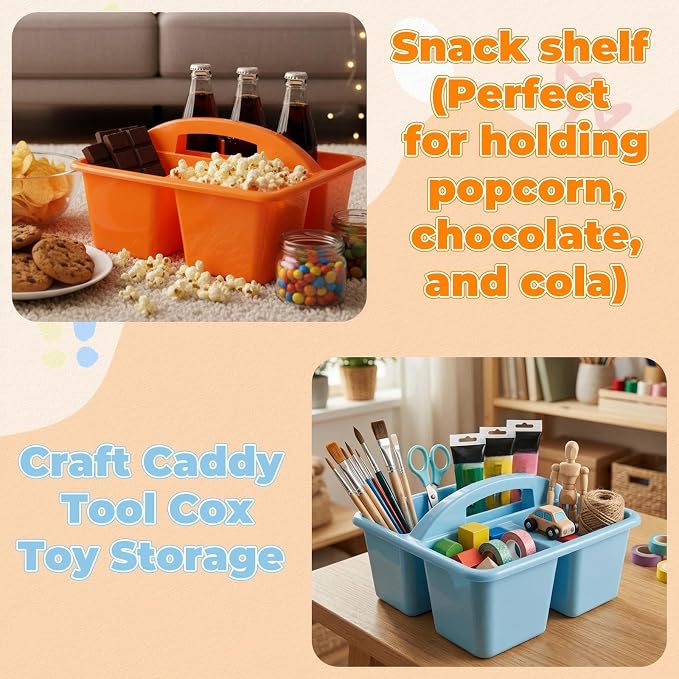 Kathfly 8 Pack Classroom Caddy Organizer with Handle, Plastic Art Craft Cleaning Caddy Bulk, Small Multipurpose Supply Organization Storage Basket for Table Desk Office Pencil Teacher (Blue Orange)