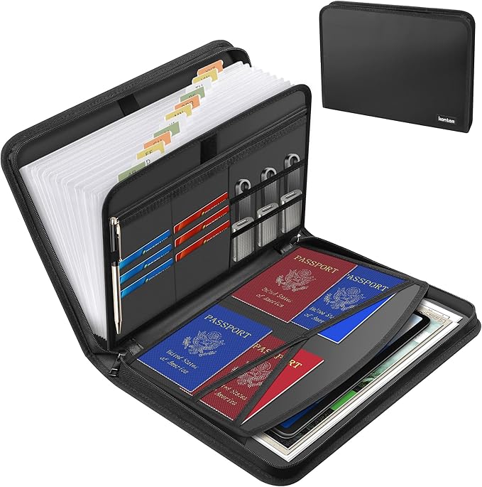 Hontom Accordion File Organizer,13 Pockets Fireproof Expanding File Folder with Multi Pockets,Portable Business Fire Safe Storage Document Organizer Folder with Zipper for Documents and File