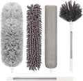 Microfiber Duster with Extension Pole(Stainless Steel) 30 to 100 Inches, Washable Dusters, Reusable Dusters, Bendable Duster for High Ceiling, Cleaning Ceiling Fan, Furniture, Blinds, Cars