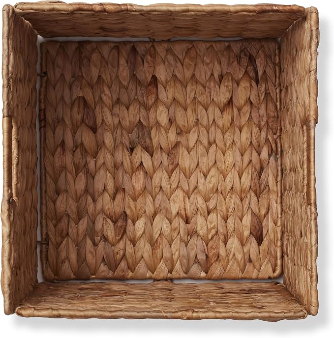 Casafield 12" x 12" Hyacinth Storage Baskets, Cinnamon - Set of 2 Storage Organizers, Woven Wicker Cubes for Bathroom, Bedroom, Laundry, Shelves