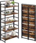 No Assembly Folding Bookshelf, 5 Tiers Collapsible Book Shelf for Home Office, Vintage Wood Foldable Bookcase Storage Organizer for Living Room Bedroom (Rustic Brown)