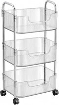 3 Tier Rolling Cart with Wheels, Clear Plastic Storage Cart with Stainless Steel Frame, Slim Narrow Organizer for Bathroom, Kitchen, Laundry Room, Vanity, Dorm, Easy Assembly