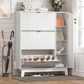 Shoe Cabinet Storage for Entryway with 3 Flip Drawers & Side Cabinet, Fluted Narrow Shoe Organizer with Wooden Leg, Freestanding Shoe Storage Hidden Shoe Rack Organizer for Front Door Entrance, White