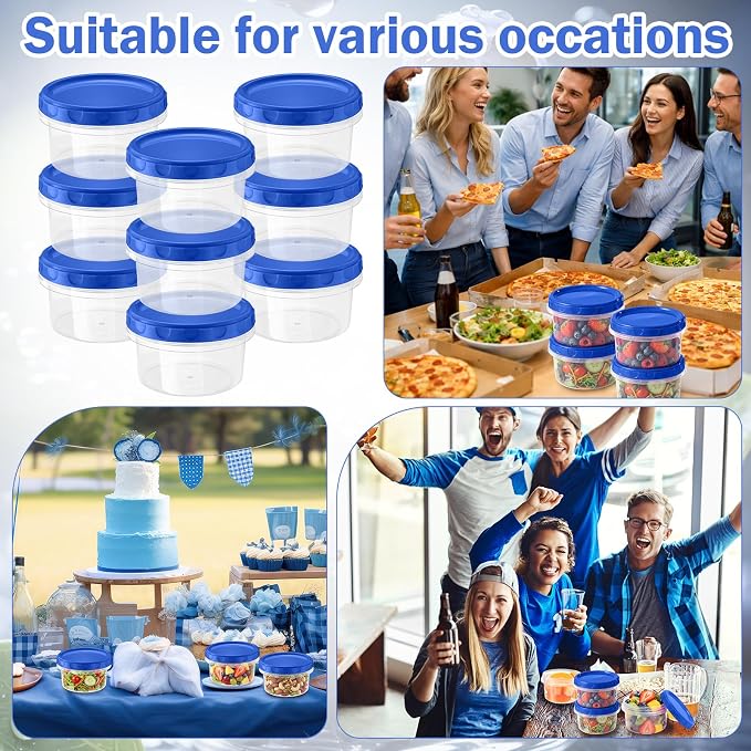 Sieral 16 Pack 8 oz Freezer Containers with Lids Reusable Deli Freezer Storage Containers Stackable Plastic Thick Twist Top Jars for Takeout Food Round Wide Mouth Lunch Snack (Blue)