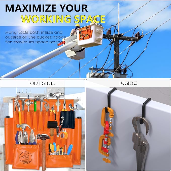 Lineman Tool Board, Aerial Apron, Bucket Truck Tools Organizer with Over 16 Pockets, Tool Organizer for Bucket Trucks and Lineman, Includes Two 2” Bucket Hooks