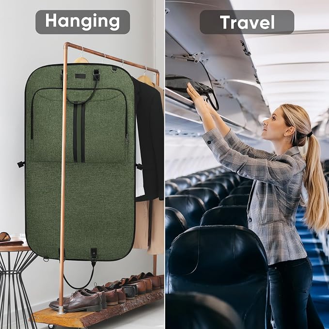 BALEINE Travel Garment Bag, Travel Suit Bag for Men, Water Resistant Carry on Garment Bag for Hanging Clothes, Garment Duffel Bag for Travel Business (Green, 42")