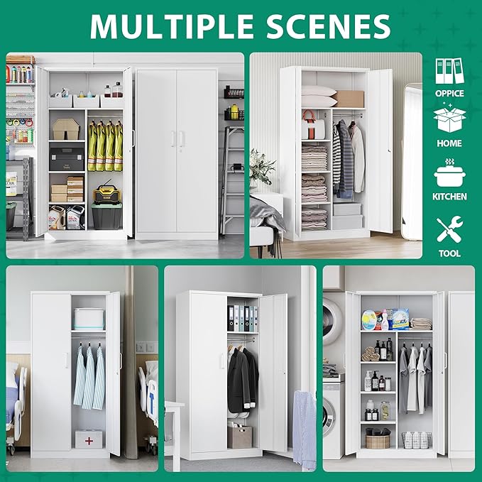 Letaya Metal Locker,Steel Wardrobe Storage Cabinets with Lock Door,Clothing Coat Storage Freestanding for Office, Home, School, Employee,Gym,Fire Department (White)