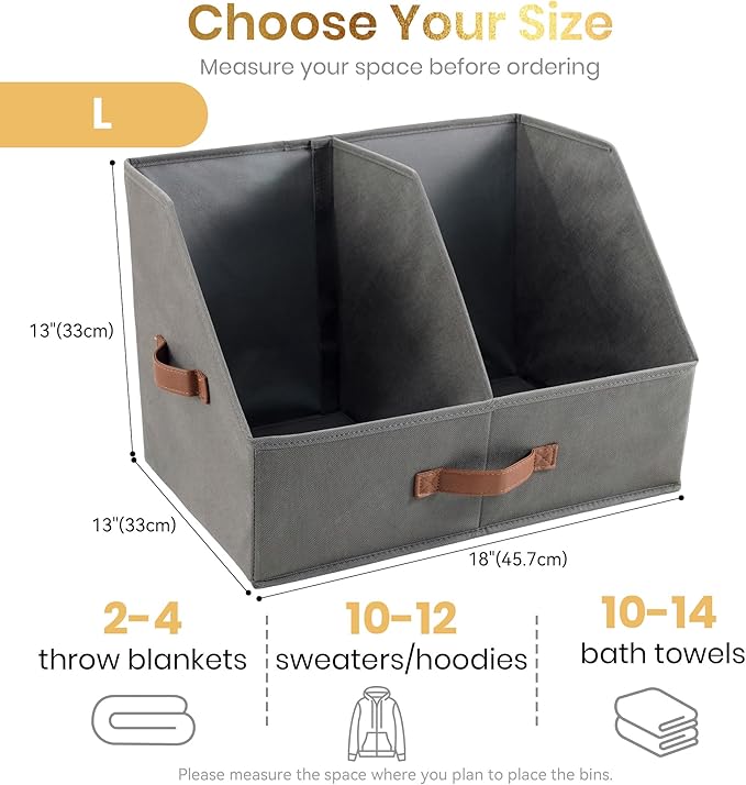 Closet Organizers And Storage - EXTRA LOAD & HEIGHT FOR DEEP Trapezoid Storage Bin W/ Handles & Adjustable Dividers, Collapsible Storage Bins For Clothes Storage & Shelf Organizer (4pcs, L, Dark Gray)